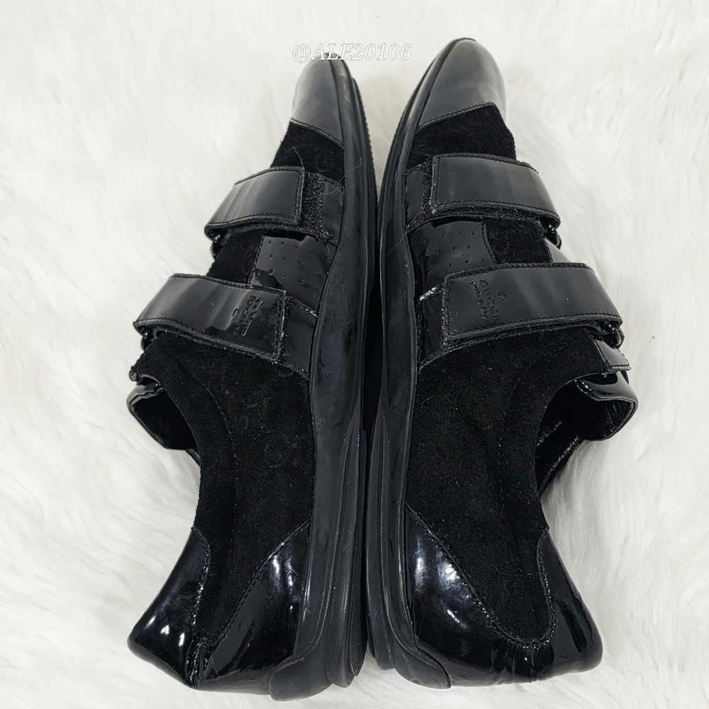 Gucci women black patent leather velcro sneakers size 39 monogram suede - Picture 6 of 14